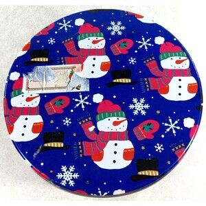 Frosty Snowman Cookie Container Tin 7" Round
